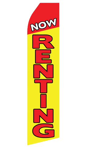 Red and Yellow Now Renting Econo Stock Flag | www.regalprint.com